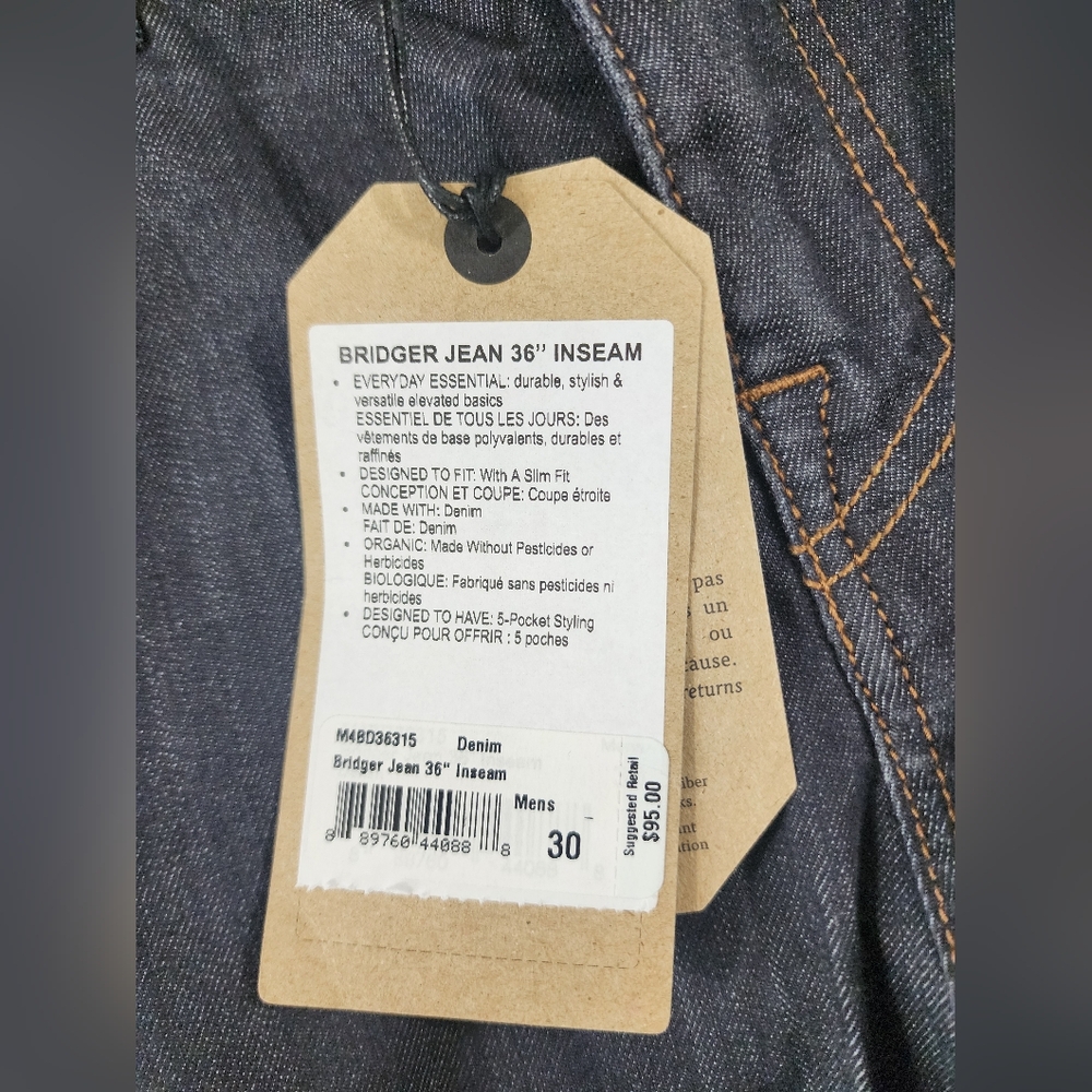 Prana BridgerJean Mens Pants Size 30x36 dark wash hiking travel outdoor casual - Picture 9 of 10
